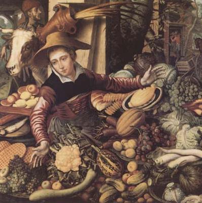 Pieter Aertsen Market Woman with Vegetable Stall (mk14) France oil painting art